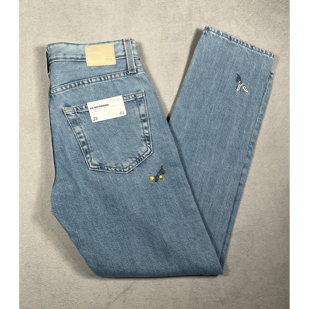 NWT AG Adriano Goldschmied Ex-Boyfriend Slouchy Slim Jeans 23 Floral Embroidered